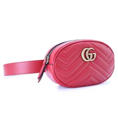 グッチ ベルトバッグ レディース GGマーモント ウエストバッグ ボディバッグ クラッチバッグ ポーチ ダブルG シェブロン キルティング レザー ハイビスカスレッド GUCCI 476434 DSVRT 6433 (ec)