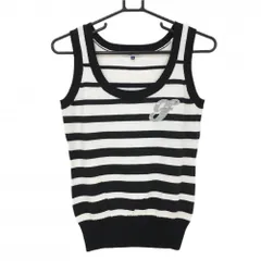 【超美品】フィラゴルフ ニットベスト 白×黒 ボーダー ラメ糸 スパンコール レディース M ゴルフウェア FILA GOLF