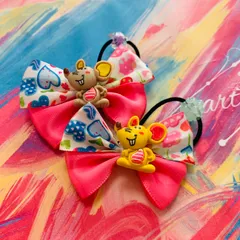 15 リボン　スイーツ　ヘアアクセサリー　ヘアゴム　女の子　キッズ　子供　おしゃれ　誕生日　プレゼント　クリスマス　保育園　幼稚園　小学生　ピンク　ねずみ　ハート