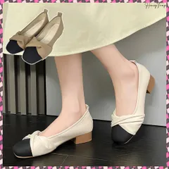 送料無料 走れるパンプス レディース 美脚太ヒール ローヒールシューズ スクエアトゥ 配色 エレガント 痛くない 歩きやすい きれいめ お洒落 大人 フェミニン チャンキーヒール フォーマルパンプス 韓国ファッション