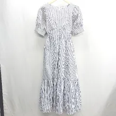 ◇ ◎ ⊂ REDYAZEL ストライプ柄 レースアップ 半袖 ロング丈 ワンピース サイズS ネイビー ホワイト レディース E  【1409100051247】