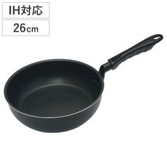 フライパン 26cm 深型 メモリ付き （ IH対応 ガス火対応 炒め鍋 いため鍋 軽い ふっ素加工 フッ素加工 26センチ フッ素コーティング こびりつきにくい アルミ製 目盛り付き アップハンドル 軽量 ）