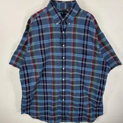 古着 ラルフローレン RALPH LAUREN 半袖シャツ ボタンダウンシャツ ワンポイント ロゴ 刺繍 大きいサイズ 2XLT  ブルー系 チェック メンズ