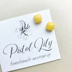 No.O-327 プティタイルハンドメイドピアス ミモザイエロー サージカルステンレスピアス