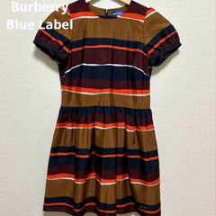 Burberry バーバリー ブルーレーベル パフ袖 ロゴプレート ボーダー ミニワンピース