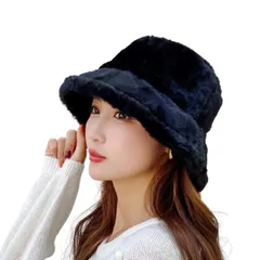 [SowClair] バケット ハット バケハ 帽子 もこもこ ふわふわ レディース キャンプ 暖かい 防寒 紫外線対策 可愛い カワイイ かわいい 春 夏 秋 冬 人気 おしゃれ オシャレ シンプル お勧め つばつき 黒 [ブラック] [Free Size]