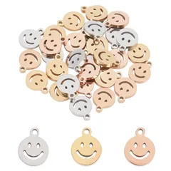 【人気商品】ブレスレットピアス用 クリスマス飾り ネックレスパーツ アクセサリーパーツ 金属チャーム 透かしチャーム メタルチャーム 混合色 手芸 スマイリーチャーム スマイルオブレート チャーム ステンレス DIY用品 3色 約30個 [UNICRAFTAL