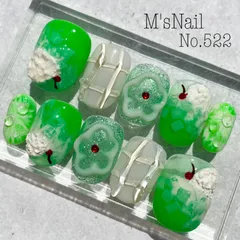 ネイルチップ メロンソーダ クリームソーダ ジュース アイス アイスクリーム さくらんぼ 夏 ちゅるん うるうる 可愛い