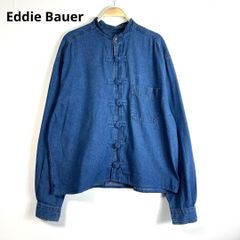 【フォロワー様クーポン配布中！】Eddie Bauer  エディーバウアー バンドカラー チャイナボタン デニムシャツ カンフーシャツ チャイナシャツ リメイクシャツ 輸入古着 海外古着 US古着 メンズ 【R22】