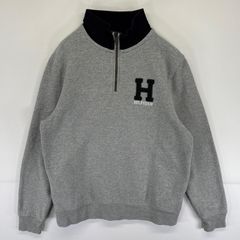 古着 トミーヒルフィガー TOMMY HILFIGER スウェット ハーフジップ トレーナー ワンポイントロゴ刺繍 リブ襟 S  グレー メンズ