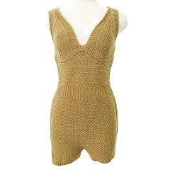 マックスマーラ MAX MARA 美品 ショート丈 ニット ジャンプスーツ ノースリーブ オールインワン 約XSサイズ 茶 ブラウン ☆AA★のサムネイル