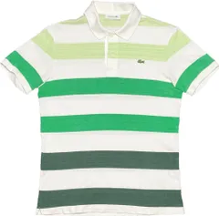 MADE IN JAPAN製 LACOSTE グラデーションボーダー柄半袖鹿の子ポロシャツ グリーン×ホワイト 3/Sサイズ