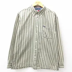 XL/古着 トミーヒルフィガー 長袖 ブランド シャツ メンズ 90s ワンポイントロゴ コットン ボタンダウン 濃緑他 グリーン ストライプ 25mar