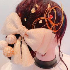 リボン☆和玉☆タッセル☆成人式髪飾り☆和装☆結婚式髪飾り☆お呼ばれ☆七五三髪飾り☆畳縁リボン☆水引アレンジ☆金箔☆