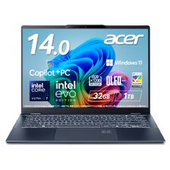 Acer ノートパソコン Swift 14 AI Core Ultra 7 32GBメモリー 1TB SSD 14インチ WUXGA 16:10 OLED