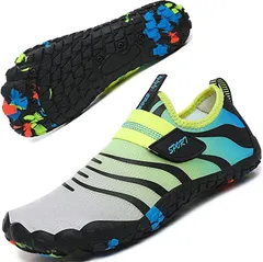 Geecol マリンシューズ ウォーターシューズ 水陸両用 軽量 アクアシューズ 男女・キッズ兼用 ビーチサンダル( 青いグレー,  18.5 cm)