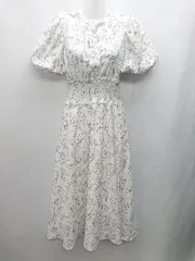 ◇ ⊂ OLIVE des OLIVE 花柄 バックリボン 半袖 ロング丈 ワンピース サイズF ホワイト ブラック レディース E  【1501160014771】