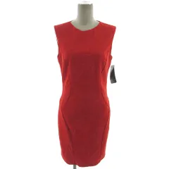 ザラ ベーシック ZARA BASIC ワンピース タイト ボディコン ノースリーブ ミディ丈 オープンバック コットン混 オレンジ M