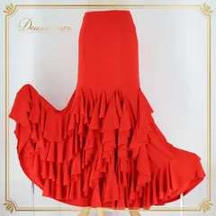 フラメンコ 衣装 ファルダ スカート 赤 ボランテ フリル レース レッスン 伸縮 アルマフラメンカ レッド系 パーティ 発表会 無地 フラメンコスカート ダンス衣装 おしゃれ 大人用 レディース ステージ コスチューム イベント用 ゴージャス フェスティバル