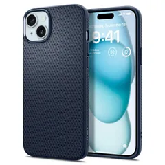 Spigen iPhone15Plus ケース マット ソフト 米軍MIL規格 耐衝撃 ワイヤレス充電 リキッド・エアー ACS06651 (ネイビー・ブルー) 1