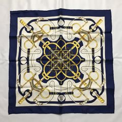 美品 ✨ エルメス スカーフ プチカレ　鎖　ネイビー 2507-194｜美品｜エルメス プチカレ 42 スカーフ シルク