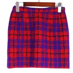 美品 Vintage セリーヌ CELINE スカート ショートスカート チェック柄 モヘヤ ボトムス レディース 38(M相当) レッド/ブルー/ブラックのサムネイル