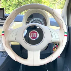 No.566 FIAT500 ステアリングカバー　アイボリーのサムネイル