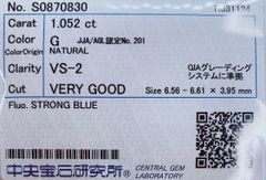 ★最安値保証★✨ 1.052ct,G,VS-2, Very Goodダイヤモンド　ルース（裸石）【中央宝石研究所ソーティング】
