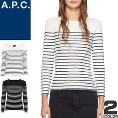 アーペーセー A.P.C. Tシャツ レディース 長袖 ロンT カットソー ボーダー ボートネック コットン ニット ロゴ ブランド 白 黒 ホワイト ブラック TOP THELMA COGWS F26373
