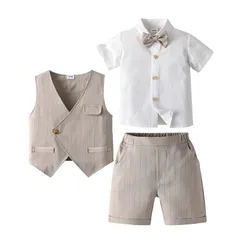 子供服 キッズ フォーマル スーツ 男の子 ベビー服 半袖シャツ+半ズボン+ベスト3点セット 夏 ブリティッシュスタイル タキシード風 卒園式 入園式 七五三 お宮参り 結婚式 入学式 90 100 110 120 130 140cmのサムネイル