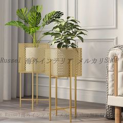 プランター スタンド スタイリッシュ ハニカム状 パンチング加工 メタル おしゃれ かわいい 花台 ガーデン ラック 鉢台 ラグジュアリー シンプル  ゴールド
