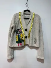 Awesome 猫 刺繍 カーディガン free