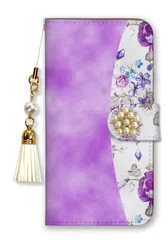 iPhone14ProMax ケース 手帳型 アイフォン14 プロマックス スマホケース パール デコ付き ストラップ付  おしゃれ 花柄 ツートーン お花 かわいい フラワー ピンク ブルー 水色 カラー08