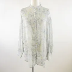 アースミュージック&エコロジー EARTH MUSIC & ECOLOGY バンドカラーシャツ 長袖 シアー 総柄 オフホワイト 白 グレー F *T874