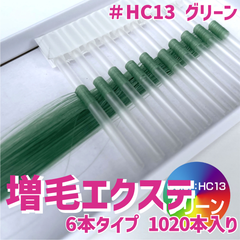 増毛 エクステ 35cm ＃HC13 グリーン  [ 1本の髪の毛に6本の毛を取り付けるタイプ × 170ループ ]  1,020本入り