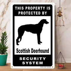 雑貨【Scottish-Deerhound/スコティッシュ・ディアハウンド】  Dog ドッグ  犬    メタルポスタ―　Security  セキュリティー 警告  ヤードサイン メタルプレート  ブリキ看板  -186