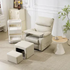 「01/10再入荷予定」【セット品】リクライニングソファー 二つのオットマン ソファー 1人掛け ゲーミングチェア PU 160度調節可能　テーブル付き PUレザー チェア オットマン一体型 パーソナルチェア 耐圧分散 一人暮らしに最適 ふわふわ