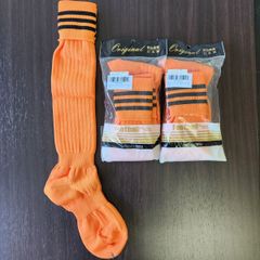 新品 日本製 25～27cm サイズ サッカー ソックス ストッキング 靴下 フットサル メンズ レディース キッズ 男の子 女の子 子供 オレンジ 3本ライン 3足セット