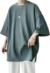 X-cross クロス 五分袖 tシャツ メンズ 夏 薄手 半袖 無地 ゆったり 大きいサイズ オーバーサイズ ビッグシルエット スポーツ ストリート カジュアル お洒落 トレーニング 韓国 ファッション 5分袖(グリーン,  M)