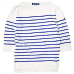 SAINT JAMES セントジェームス フランス製 NAVAL 3/4 ナヴァル ボーダーボートネック七分袖Tシャツ 1 ホワイト/コバルトブルー カットソー トップス g21526