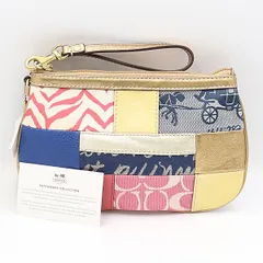 良品 コーチ レザー/ナイロン マルチカラー ゴールド金具 ポーチ/ハンドバッグ TCY2000000 NSK
