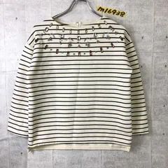 キレカジ！ZARA KNIT ザラニット ビジュー付き ボーダー カットソー トップス バックジップ M