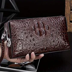 クラッチバッグ セカンドバッグ クロコダイル柄 鞄 おしゃれ ファッション メンズ 大容量 レザー ジッパー ウォレット ラグジュアリー 高級感 モダン ハンドバッグ ブラウン ブラック ギフト プレゼント 旅行鞄