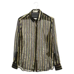 SAINT LAURENT PARIS (サンローランパリ) 19SS ストライプ シルク シアー 長袖シャツ ブラック/ゴールド 365733 Y006Hのサムネイル