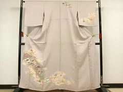 平和屋着物▽訪問着　単衣　風景草花文　正絹　逸品　AAAW1483fy