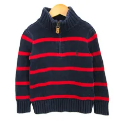 ポロバイラルフローレン ニット 長袖 ハーフジップ トップス キッズ 男の子用 4/4Tサイズ ネイビー×レッド Polo by Ralph Lauren 【中古】