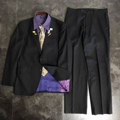 【JAPANESE VINTAGE】5点セット セレモニー シングルスーツ セットアップ 上下 ブラック×パープル 黒紫 成人式 卒業式 結婚式（ユーロピンズ＆シャツ＆ネクタイ おまけ）No.6