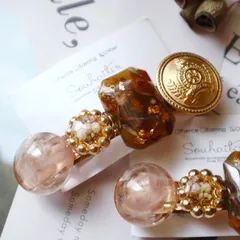 アンティーク風　秋カラー　フラワー＆ボタンミックスバレッタ　ハンドメイド