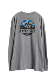 【お得なクーポン配布中!】 パタゴニア 両面 プリント 長袖 Tシャツ メンズ M 19年製 ロンT ロゴT ロングスリーブ グラフィック フィッツロイ スコープ カットソー 灰
