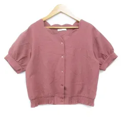 エヘカソポ サマンサモスモス ehka sopo SM2 ブラウス シャツ 半袖 スカラップネック ストライプ柄 F ダークピンク /FF21